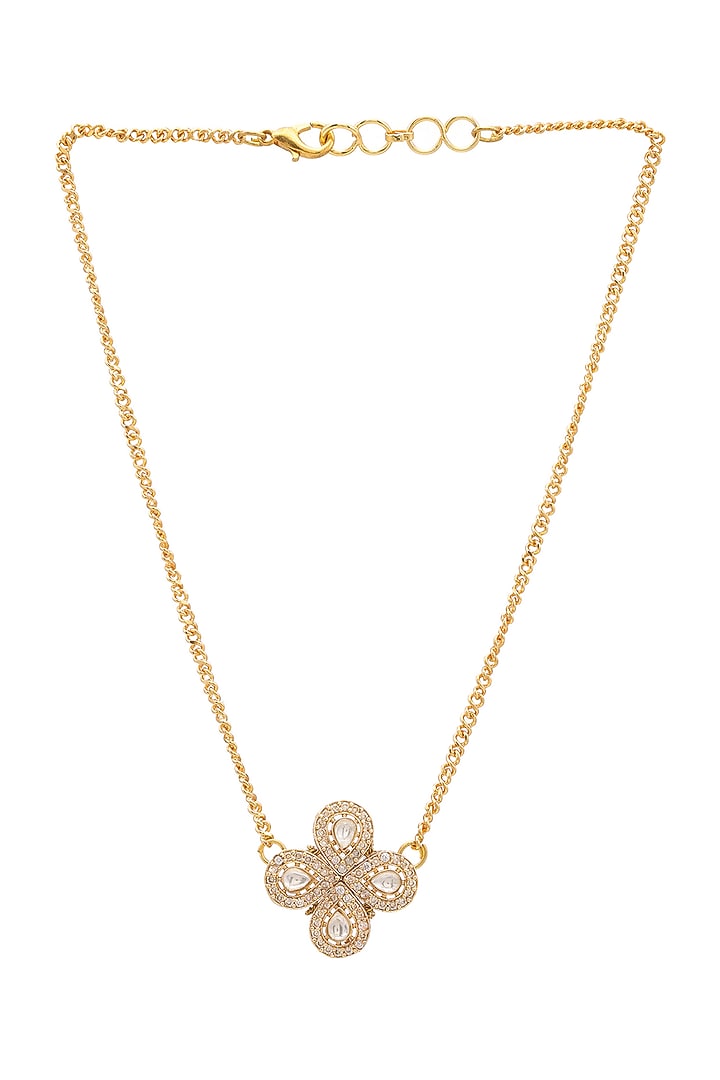 Gold Finish Kundan Polki & Semi Precious Stone Necklace Set For Girls by Ruby Raang Kids at Pernia's Pop Up Shop