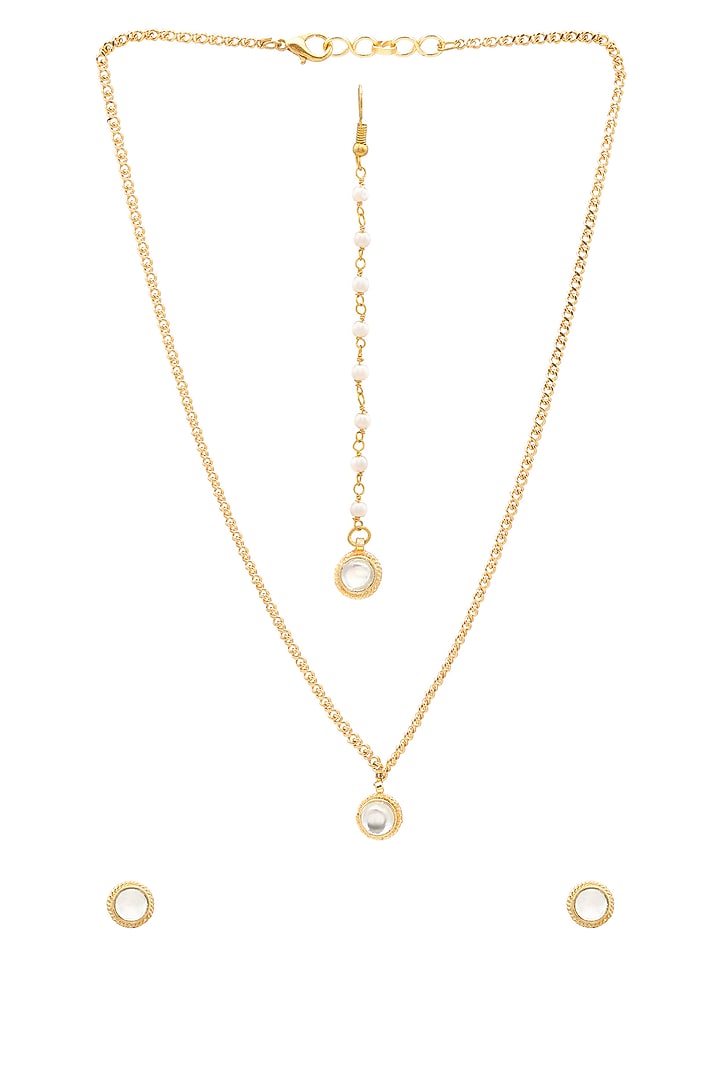Gold Finish Kundan Polki Necklace Set For Girls by Ruby Raang Kids at Pernia's Pop Up Shop