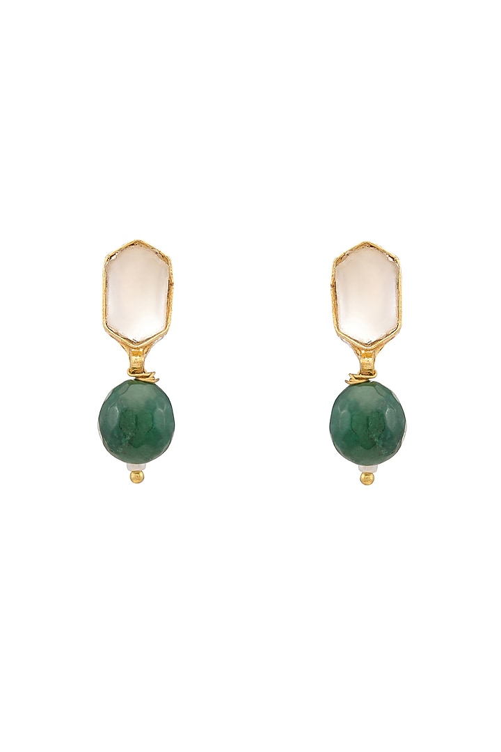Gold Finish Kundan Polki & Green Stone Necklace Set For Girls by Ruby Raang Kids at Pernia's Pop Up Shop