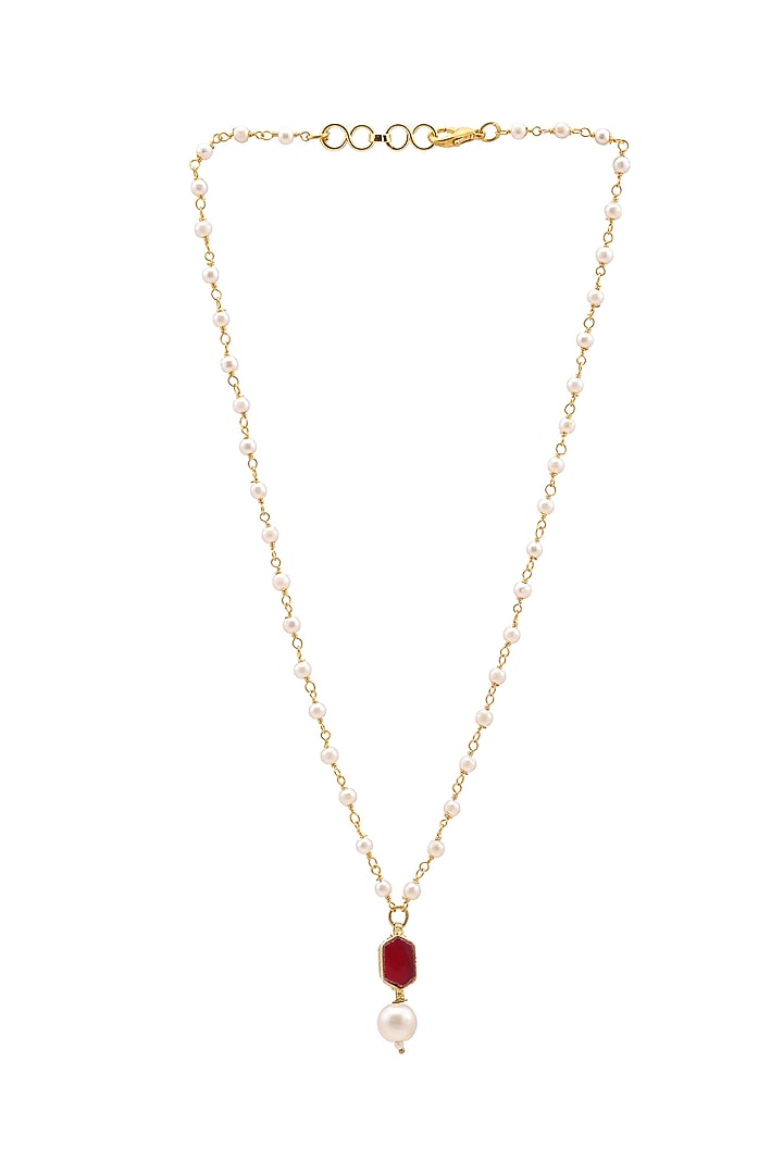 Gold Finish Maroon Kundan Polki Necklace Set For Girls by Ruby Raang Kids at Pernia's Pop Up Shop