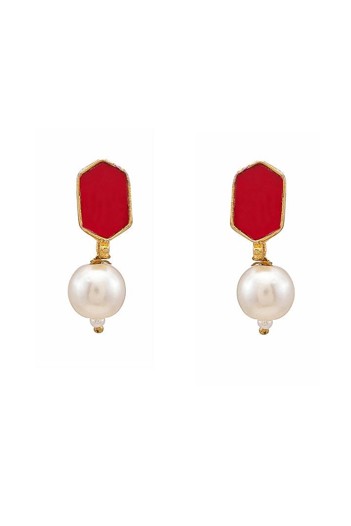 Gold Finish Maroon Kundan Polki Necklace Set For Girls by Ruby Raang Kids at Pernia's Pop Up Shop