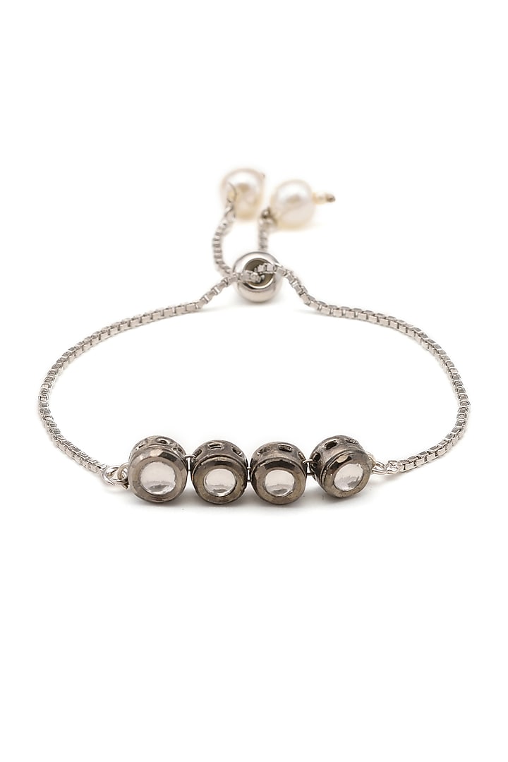 Black Rhodium Finish Kundan Polki & Semi Precious Stones Necklace Set For Girls by Ruby Raang Kids at Pernia's Pop Up Shop
