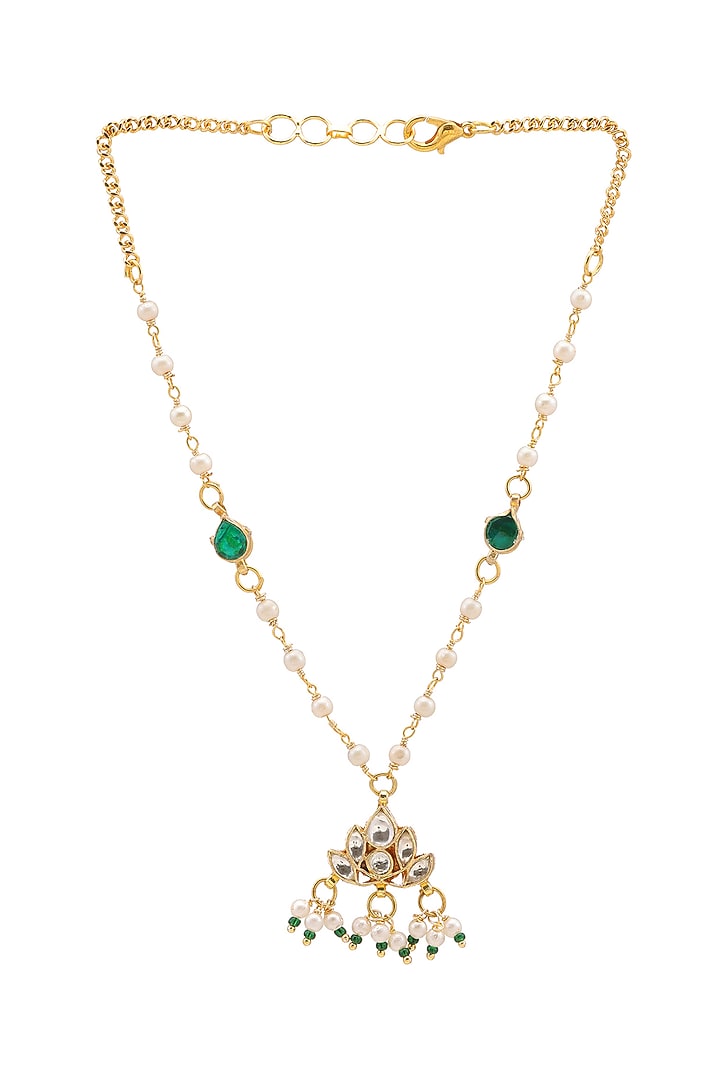 Gold Finish Kundan Polki Necklace Set For Girls by Ruby Raang Kids at Pernia's Pop Up Shop