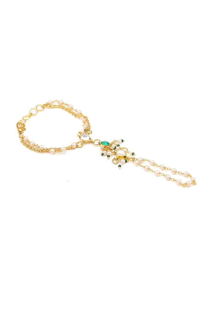 Gold Finish Kundan Polki Necklace Set For Girls by Ruby Raang Kids at Pernia's Pop Up Shop