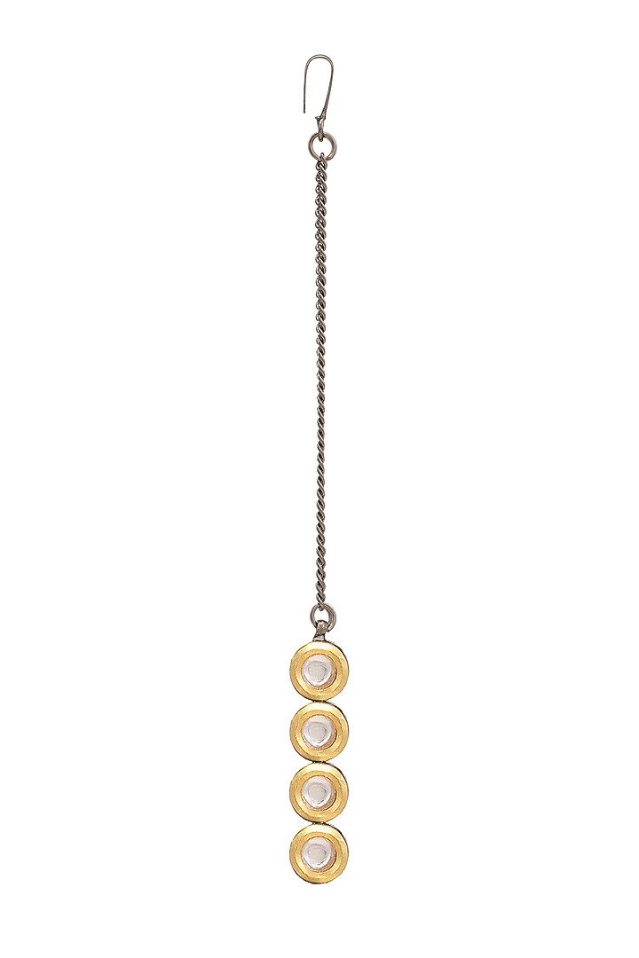 Two Tone Finish Kundan Polki & Gold Stone Maangtikka For Girls by Ruby Raang Kids at Pernia's Pop Up Shop