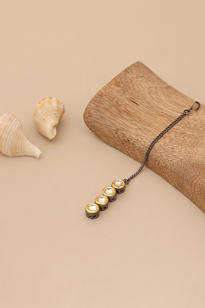 Two Tone Finish Kundan Polki & Gold Stone Maangtikka For Girls by Ruby Raang Kids at Pernia's Pop Up Shop