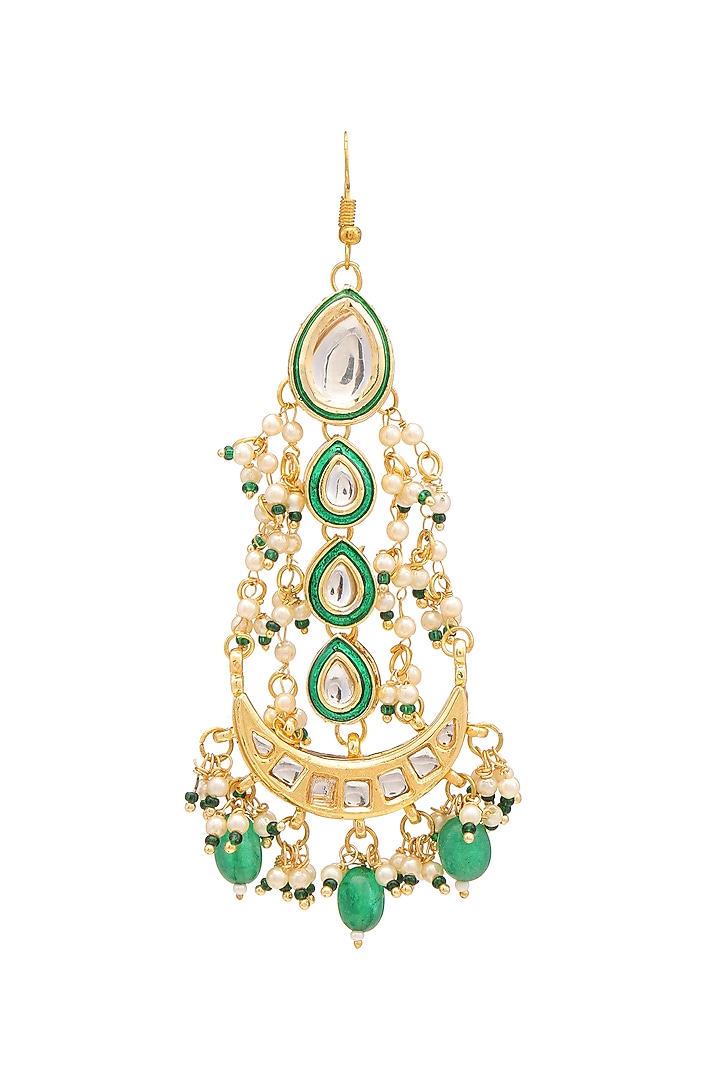 Gold Finish Kundan Polki & Green Stone Pasa For Girls by Ruby Raang Kids at Pernia's Pop Up Shop