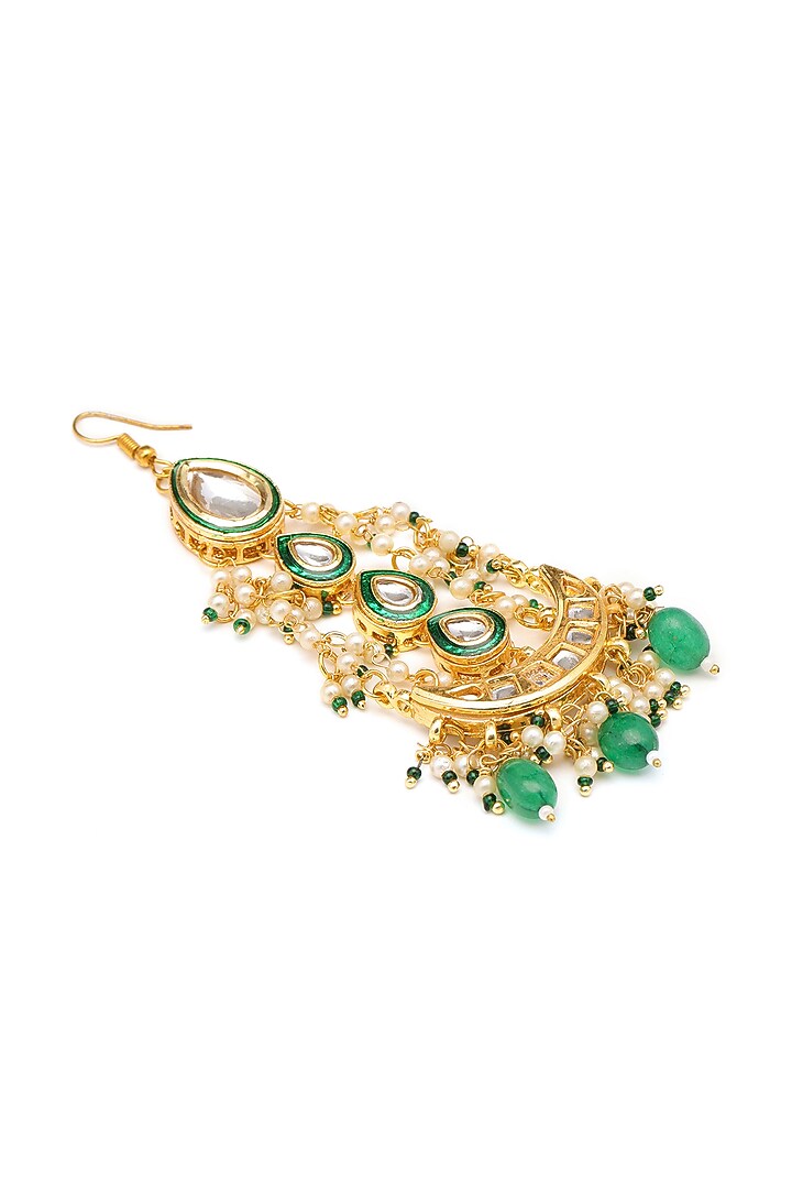 Gold Finish Kundan Polki & Green Stone Pasa For Girls by Ruby Raang Kids at Pernia's Pop Up Shop