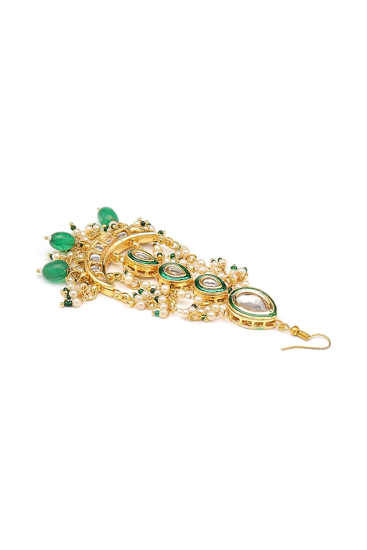 Gold Finish Kundan Polki & Green Stone Pasa For Girls by Ruby Raang Kids at Pernia's Pop Up Shop