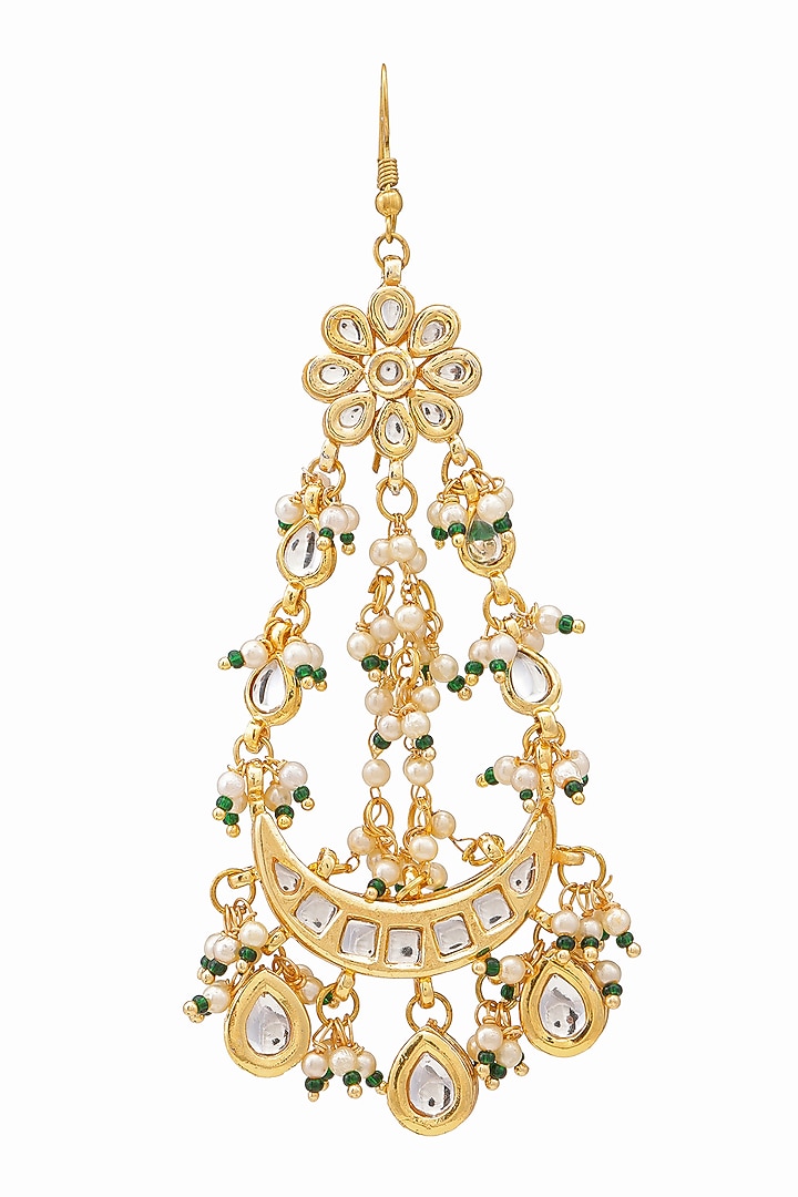 Gold Finish Kundan Polki & Green Stone Pasa For Girls by Ruby Raang Kids at Pernia's Pop Up Shop
