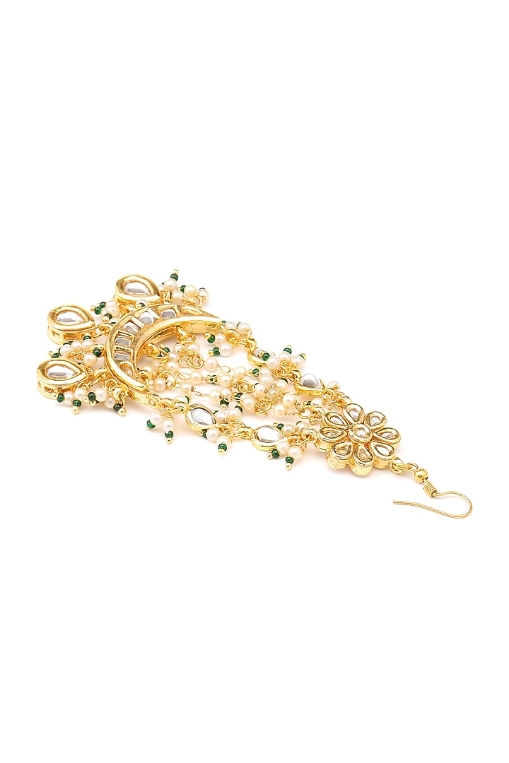 Gold Finish Kundan Polki & Green Stone Pasa For Girls by Ruby Raang Kids at Pernia's Pop Up Shop