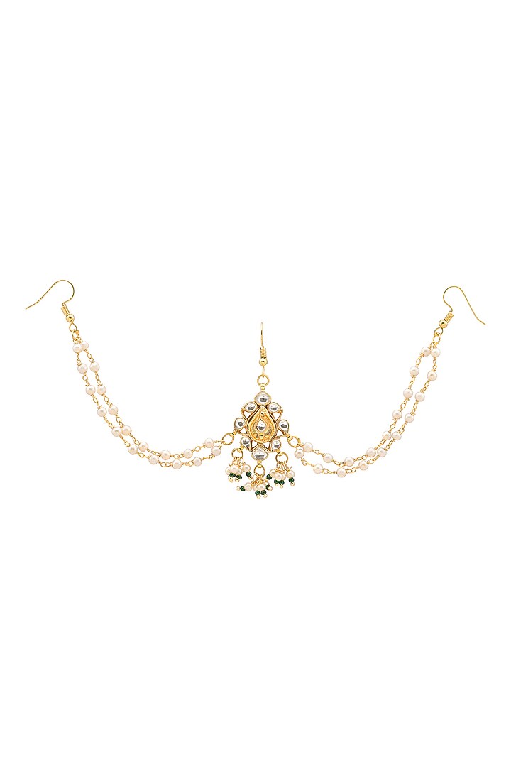 Gold Finish Kundan Polki & Gold Stone Hair Accesory For Girls by Ruby Raang Kids at Pernia's Pop Up Shop