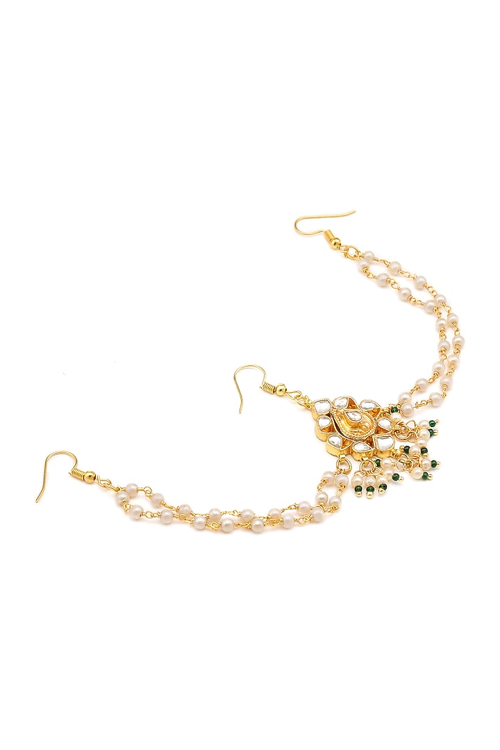 Gold Finish Kundan Polki & Gold Stone Hair Accesory For Girls by Ruby Raang Kids at Pernia's Pop Up Shop