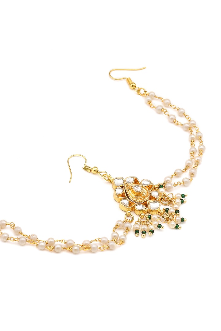 Gold Finish Kundan Polki & Gold Stone Hair Accesory For Girls by Ruby Raang Kids at Pernia's Pop Up Shop