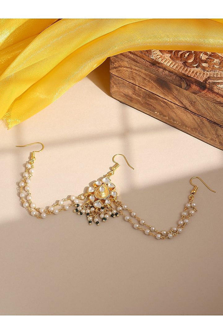 Gold Finish Kundan Polki & Gold Stone Hair Accesory For Girls by Ruby Raang Kids at Pernia's Pop Up Shop