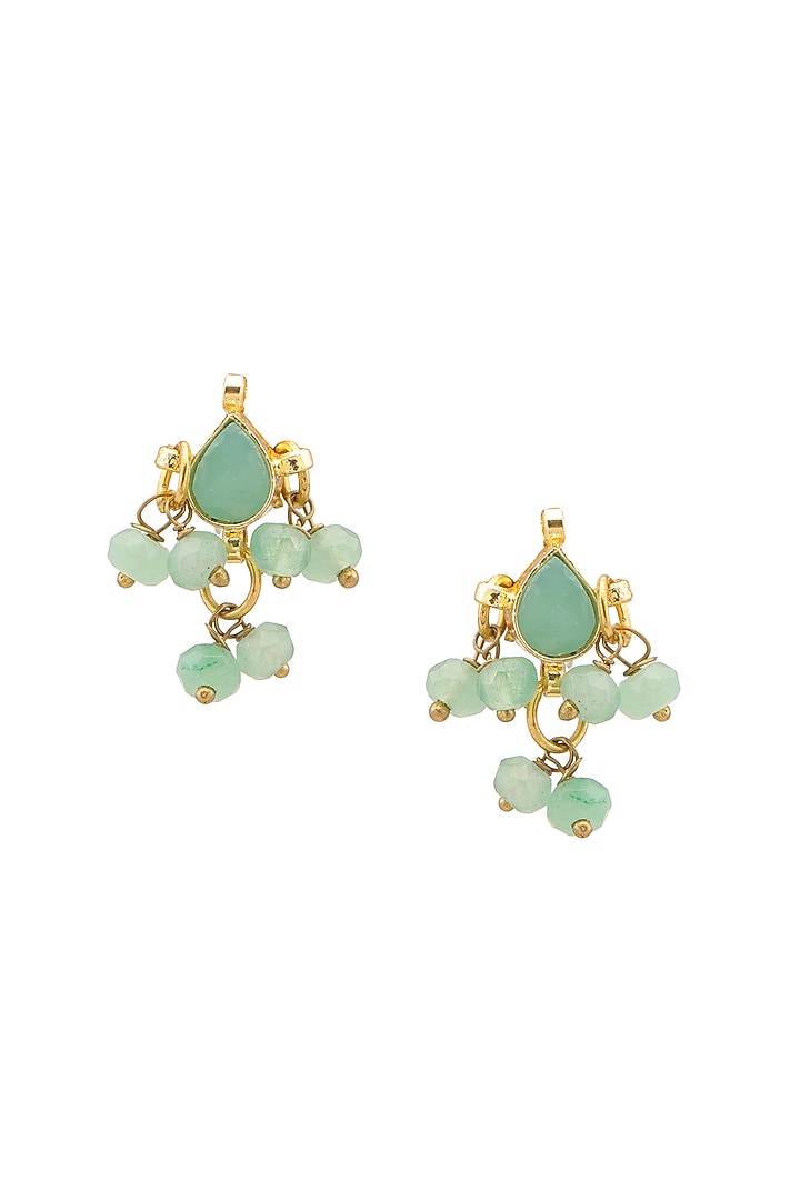 Gold Finish Kundan Polki & Pearls Stud Earrings For Girls by Ruby Raang Kids at Pernia's Pop Up Shop