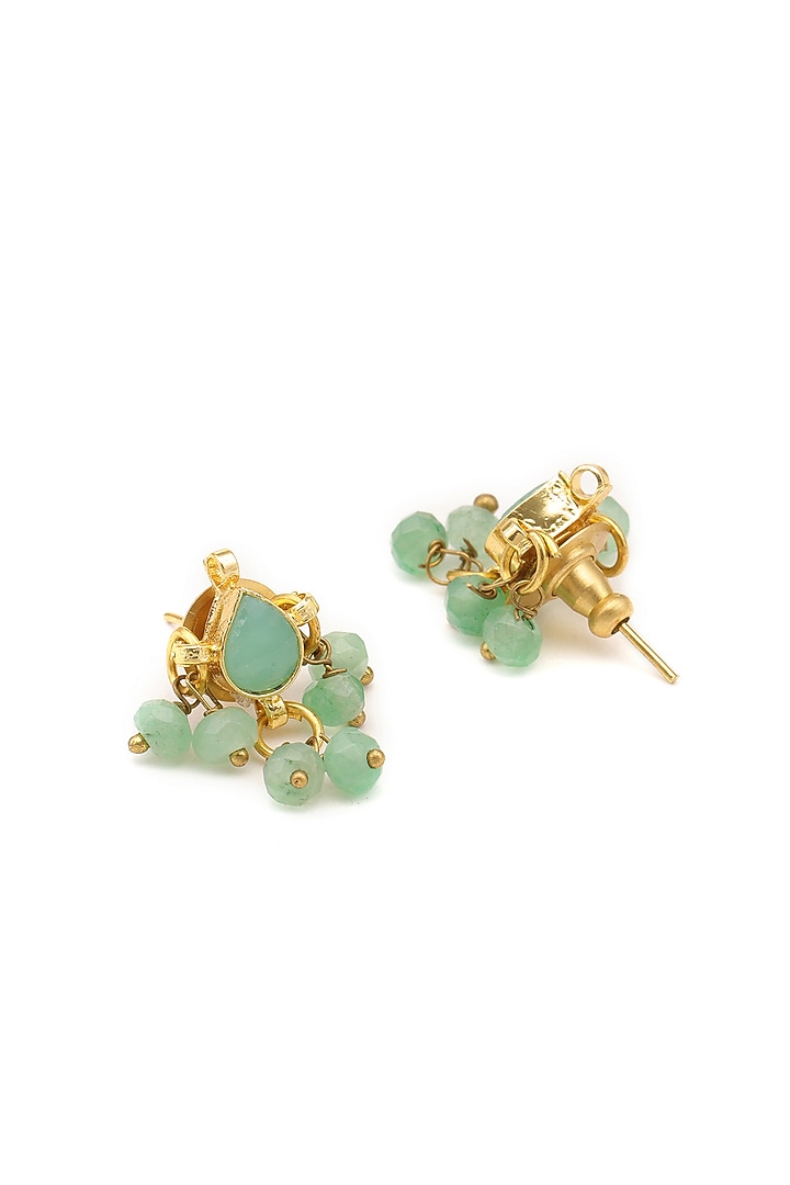 Gold Finish Kundan Polki & Pearls Stud Earrings For Girls by Ruby Raang Kids at Pernia's Pop Up Shop
