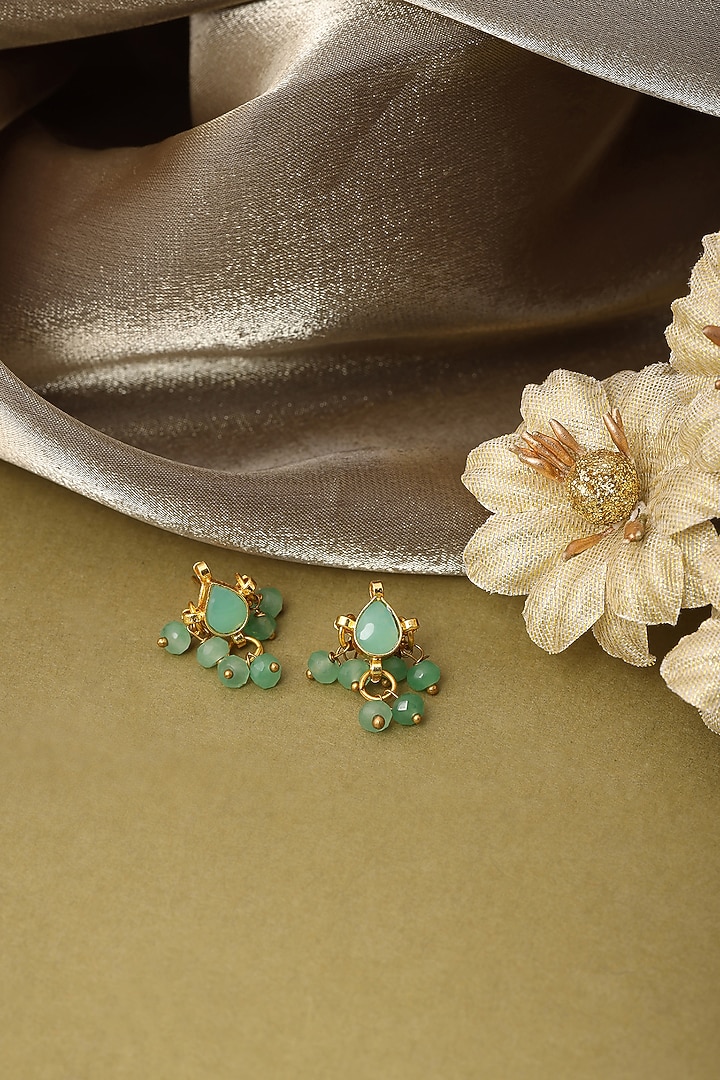 Gold Finish Kundan Polki & Pearls Stud Earrings For Girls by Ruby Raang Kids at Pernia's Pop Up Shop