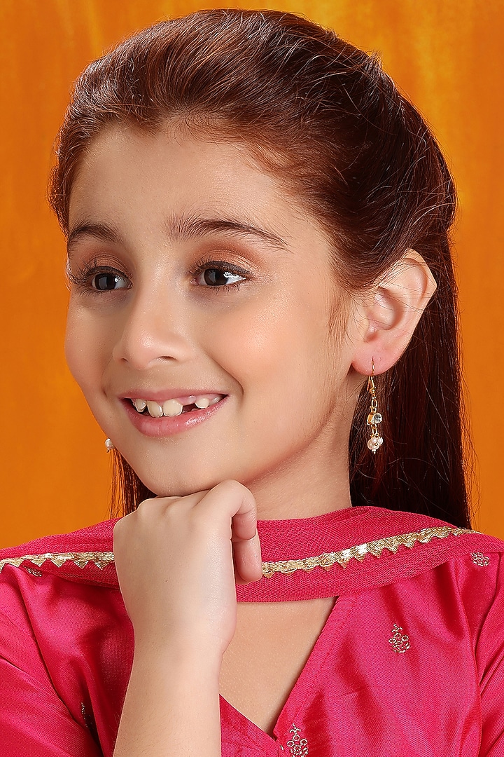 Gold Finish Kundan Polki Loop Earrings For Girls by Ruby Raang Kids at Pernia's Pop Up Shop