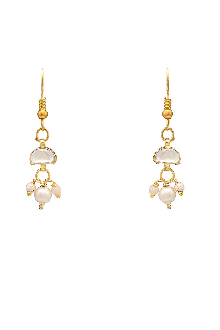 Gold Finish Kundan Polki Loop Earrings For Girls by Ruby Raang Kids at Pernia's Pop Up Shop