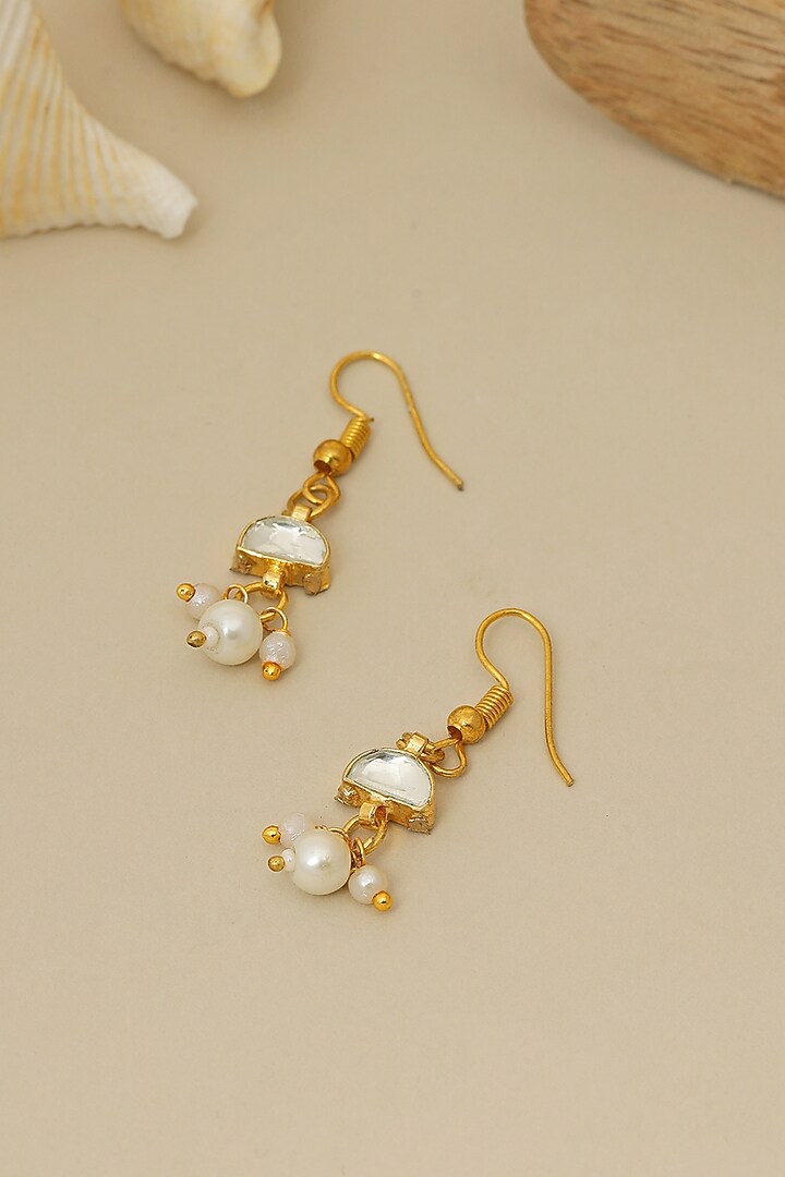 Gold Finish Kundan Polki Loop Earrings For Girls by Ruby Raang Kids at Pernia's Pop Up Shop