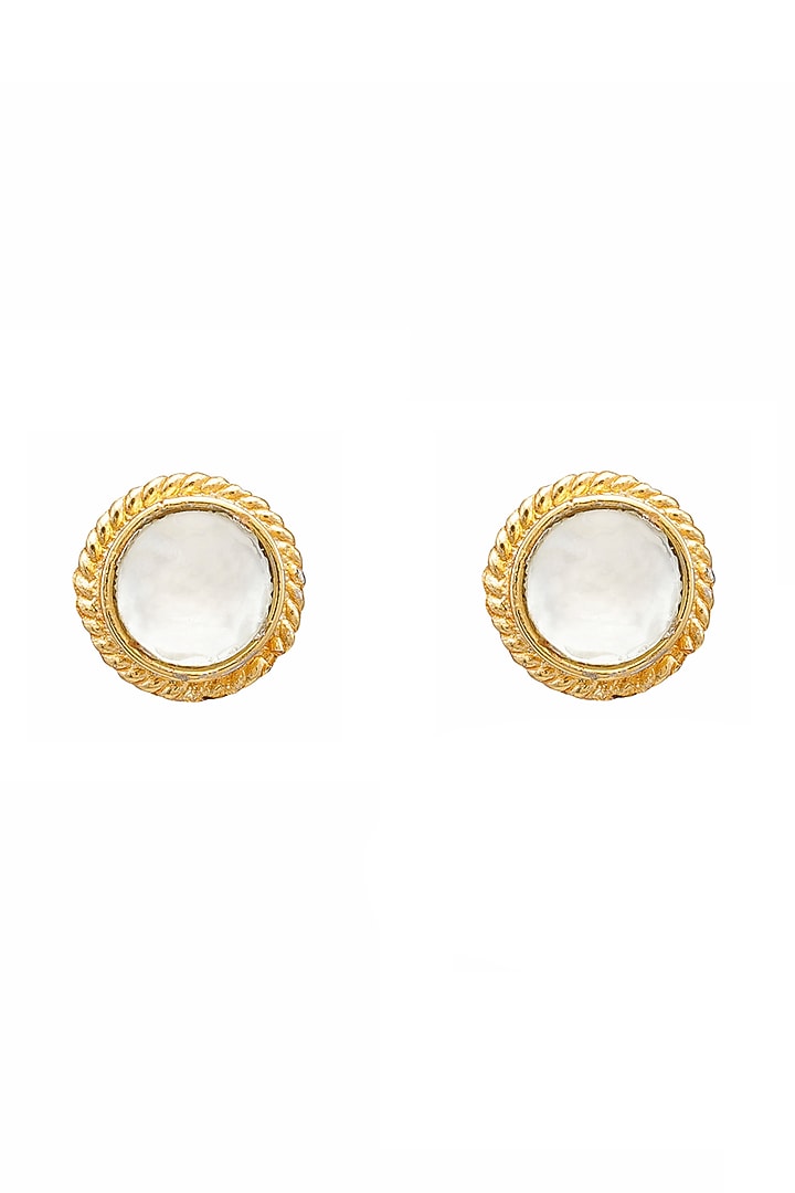 Gold Finish Semi Precious Stone Stud Earrings For Girls by Ruby Raang Kids at Pernia's Pop Up Shop