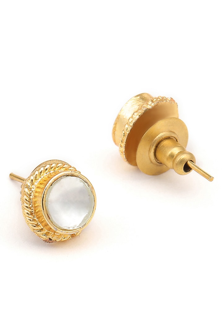 Gold Finish Semi Precious Stone Stud Earrings For Girls by Ruby Raang Kids at Pernia's Pop Up Shop