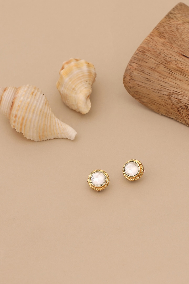 Gold Finish Semi Precious Stone Stud Earrings For Girls by Ruby Raang Kids at Pernia's Pop Up Shop