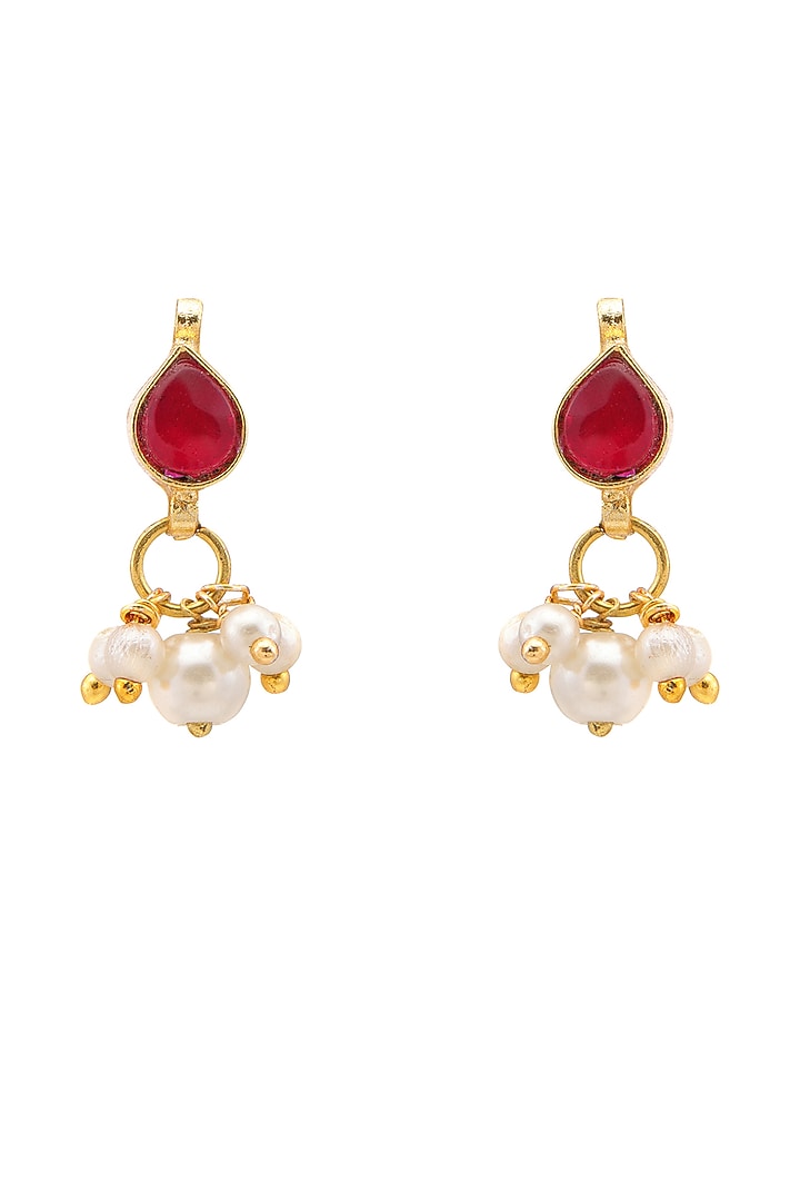 Gold Finish Kundan Polki Stud Earrings For Girls by Ruby Raang Kids at Pernia's Pop Up Shop