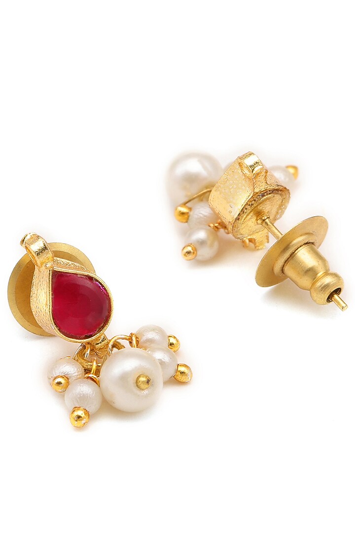Gold Finish Kundan Polki Stud Earrings For Girls by Ruby Raang Kids at Pernia's Pop Up Shop