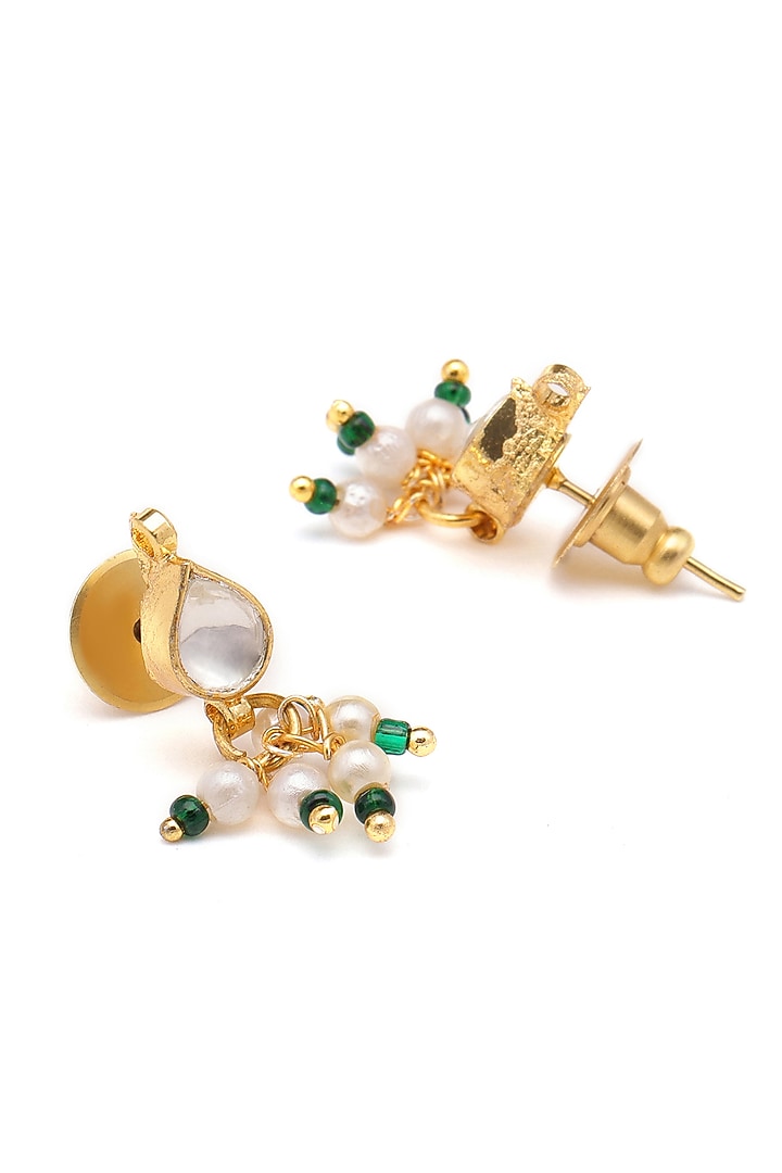 Gold Finish Kundan Polki & White Stone Stud Earrings For Girls by Ruby Raang Kids at Pernia's Pop Up Shop