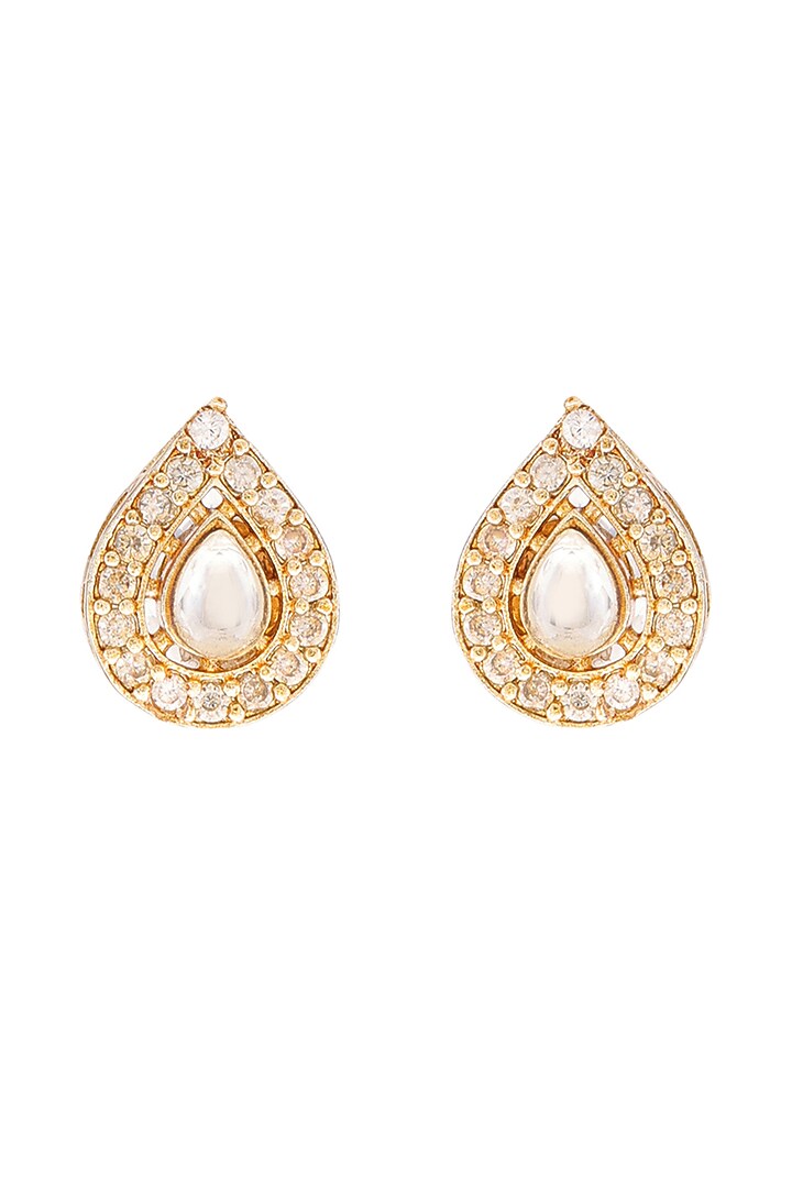 Gold Finish Kundan Polki & Semi Precious Stone Stud Earrings For Girls by Ruby Raang Kids at Pernia's Pop Up Shop