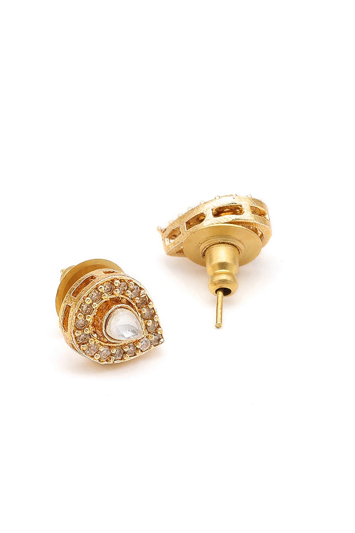 Gold Finish Kundan Polki & Semi Precious Stone Stud Earrings For Girls by Ruby Raang Kids at Pernia's Pop Up Shop