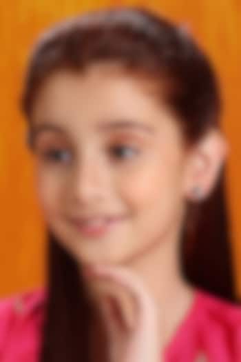 Black Rhodium Finish Kundan Polki & Semi Precious Stone Stud Earrings For Girls by Ruby Raang Kids at Pernia's Pop Up Shop