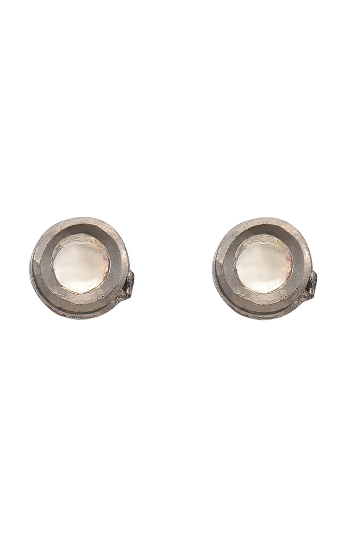 Black Rhodium Finish Kundan Polki & Semi Precious Stone Stud Earrings For Girls by Ruby Raang Kids at Pernia's Pop Up Shop