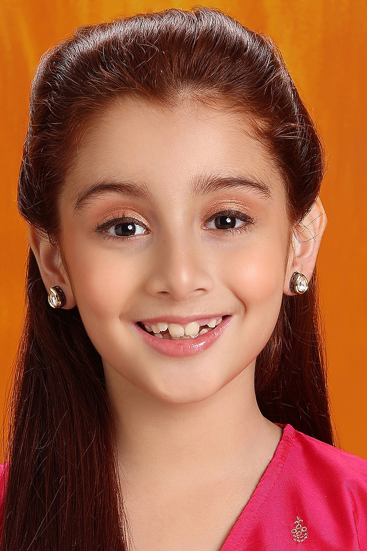 Two Tone Finish Kundan Polki & Pearls Stud Earrings For Girls by Ruby Raang Kids at Pernia's Pop Up Shop
