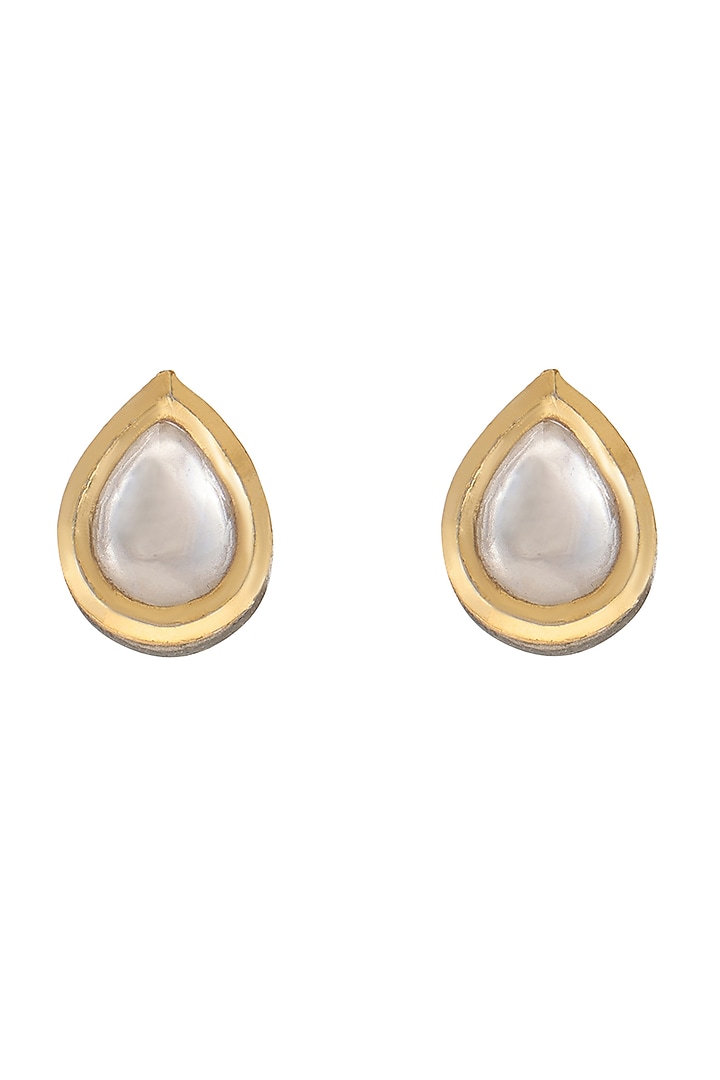Two Tone Finish Kundan Polki & Pearls Stud Earrings For Girls by Ruby Raang Kids at Pernia's Pop Up Shop