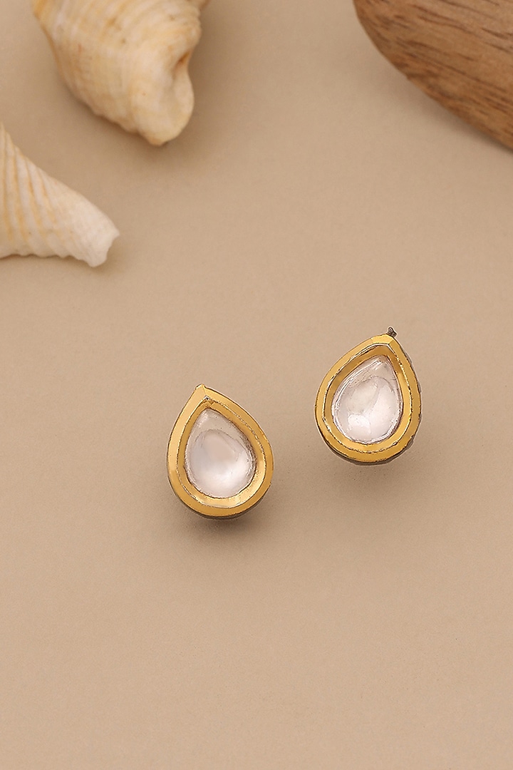 Two Tone Finish Kundan Polki & Pearls Stud Earrings For Girls by Ruby Raang Kids at Pernia's Pop Up Shop