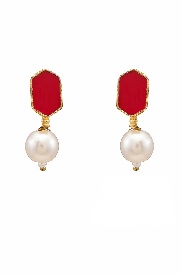 Gold Finish Kundan Polki & Pearls Stud Earrings For Girls by Ruby Raang Kids at Pernia's Pop Up Shop