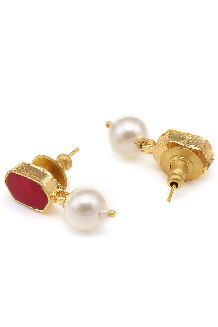 Gold Finish Kundan Polki & Pearls Stud Earrings For Girls by Ruby Raang Kids at Pernia's Pop Up Shop