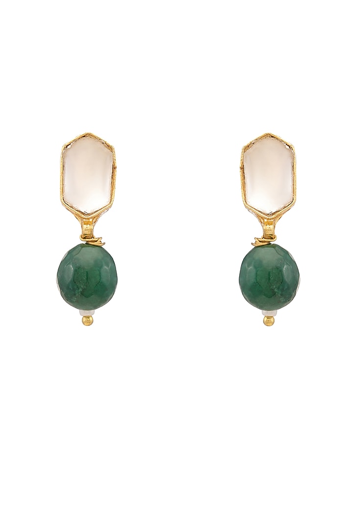 Gold Finish Kundan Polki & Pearls Stud Earrings For Girls by Ruby Raang Kids at Pernia's Pop Up Shop