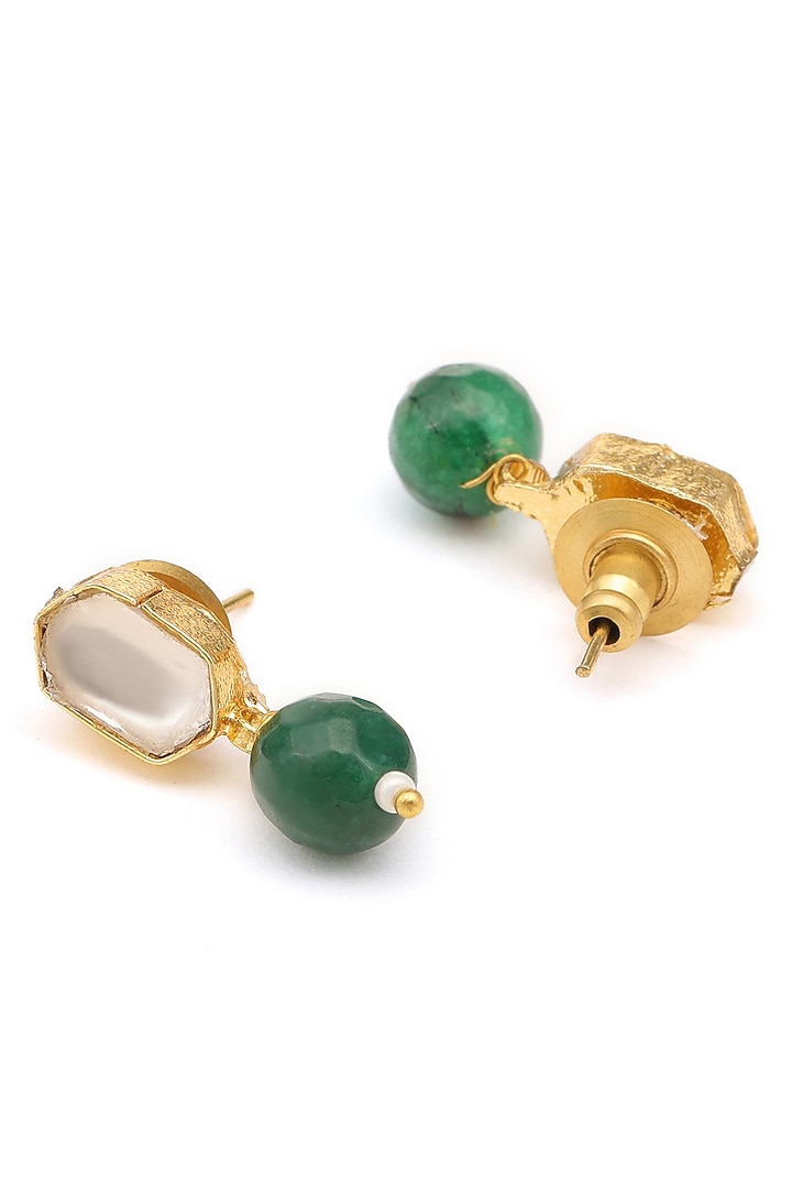 Gold Finish Kundan Polki & Pearls Stud Earrings For Girls by Ruby Raang Kids at Pernia's Pop Up Shop