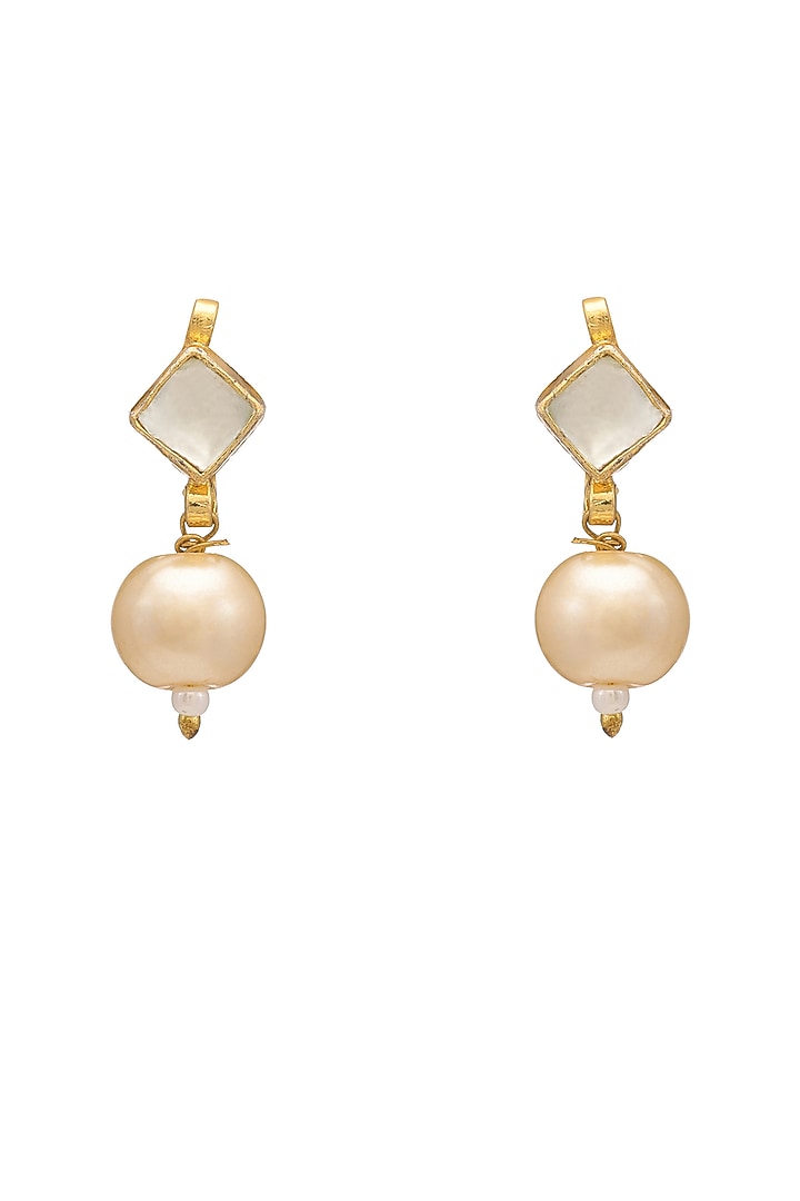 Gold Finish Kundan Polki & Pearls Stud Earrings For Girls by Ruby Raang Kids at Pernia's Pop Up Shop