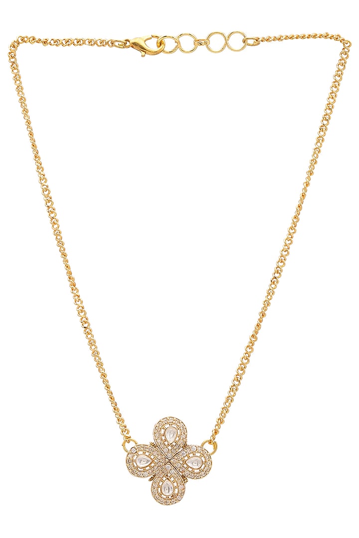 Gold Finish Kundan Polki Necklace For Girls by Ruby Raang Kids at Pernia's Pop Up Shop