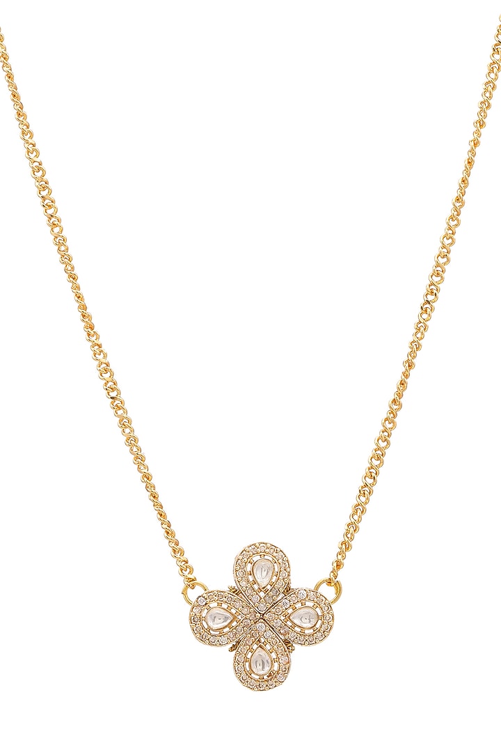 Gold Finish Kundan Polki Necklace For Girls by Ruby Raang Kids at Pernia's Pop Up Shop