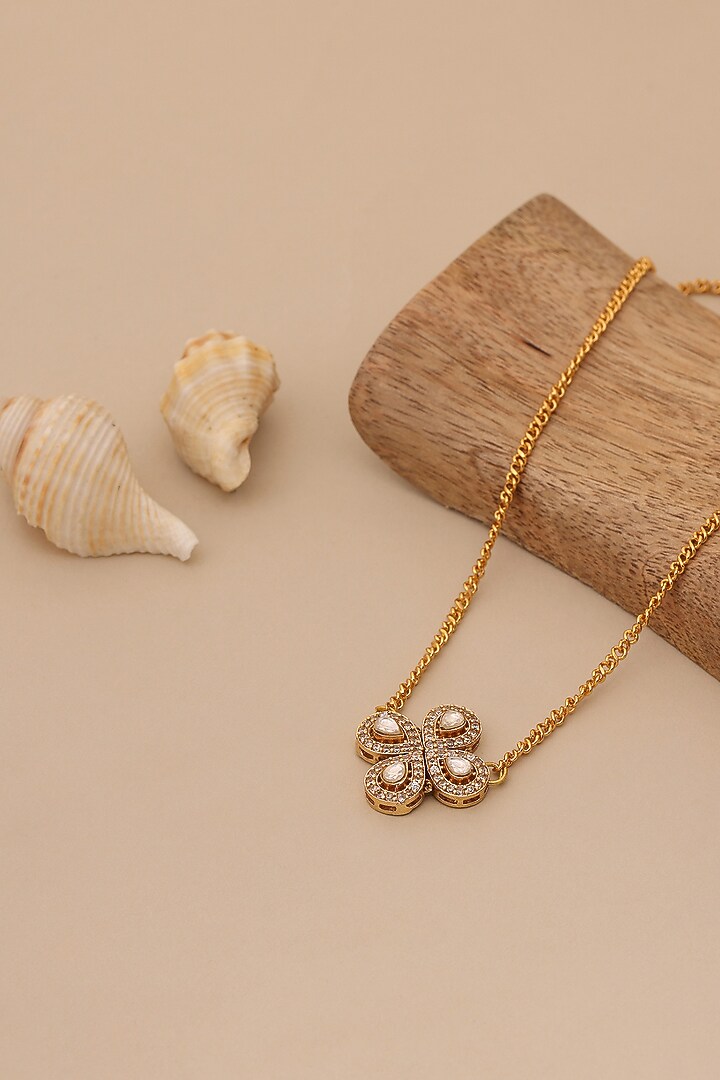 Gold Finish Kundan Polki Necklace For Girls by Ruby Raang Kids at Pernia's Pop Up Shop