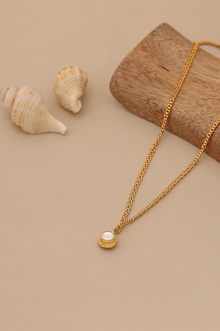 Gold Finish Kundan Polki Necklace For Girls by Ruby Raang Kids at Pernia's Pop Up Shop