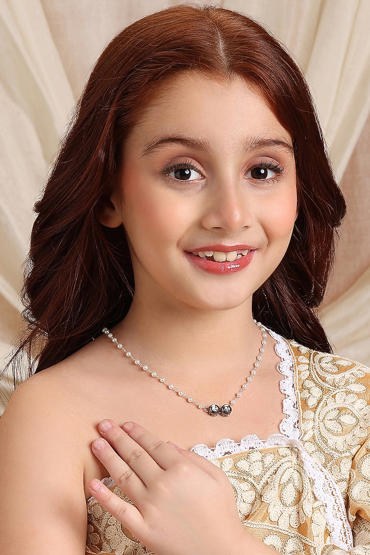 Black Rhodium Finish Kundan Polki Necklace For Girls by Ruby Raang Kids at Pernia's Pop Up Shop