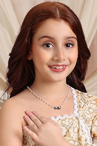 Black Rhodium Finish Kundan Polki Necklace For Girls by Ruby Raang Kids
