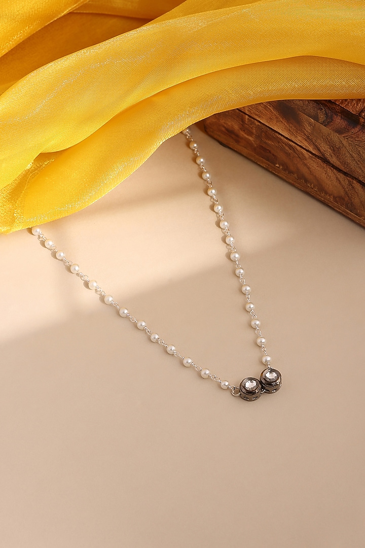 Black Rhodium Finish Kundan Polki Necklace For Girls by Ruby Raang Kids at Pernia's Pop Up Shop